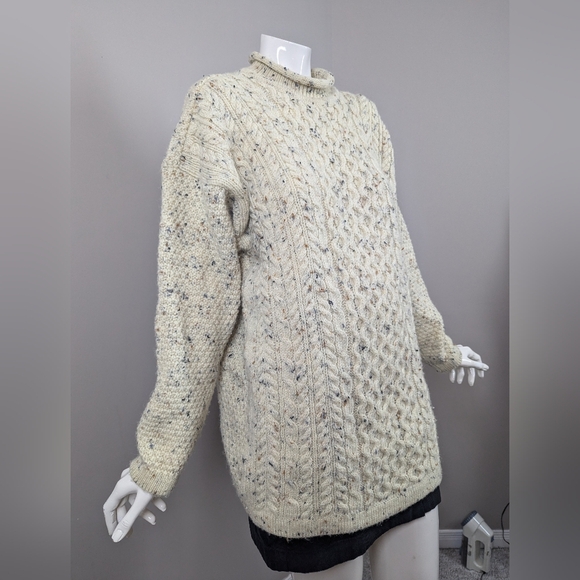 Highland Home Industries Scotland Wool Cable Knit Sweater Mock Neck Crew - Picture 4 of 10